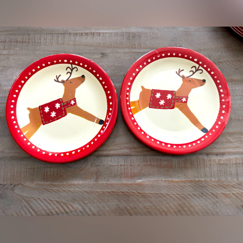 Pottery Barn plates• melamine • Christmas •9” • set of 2 • break resistant